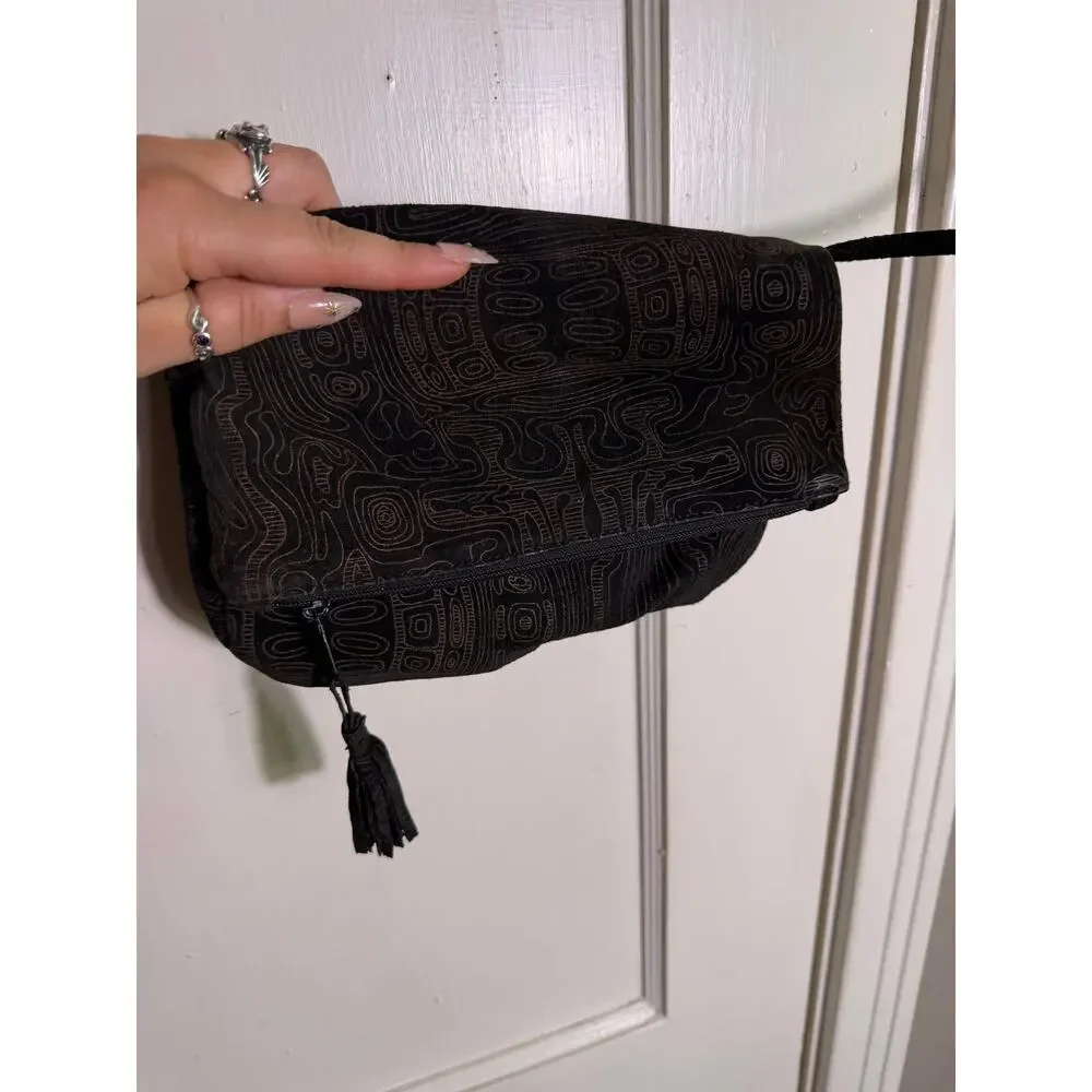 Wilsons Genuine Leather Crossbody Bag Black Embossed Made Brazil Tassel Vintage